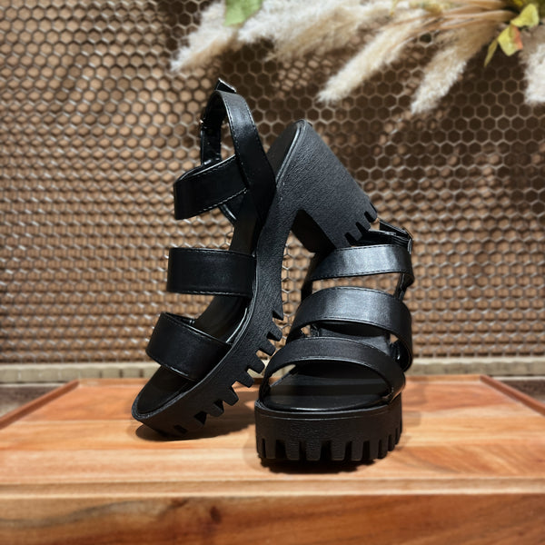 Black Chunky Heel Sandals