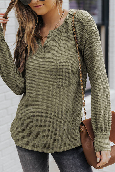 Green Waffle Knit Top