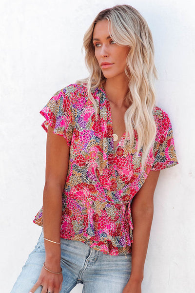 Red Floral Peplum Blouse