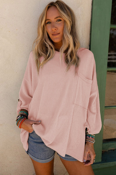Pink Ribbed Oversize Top