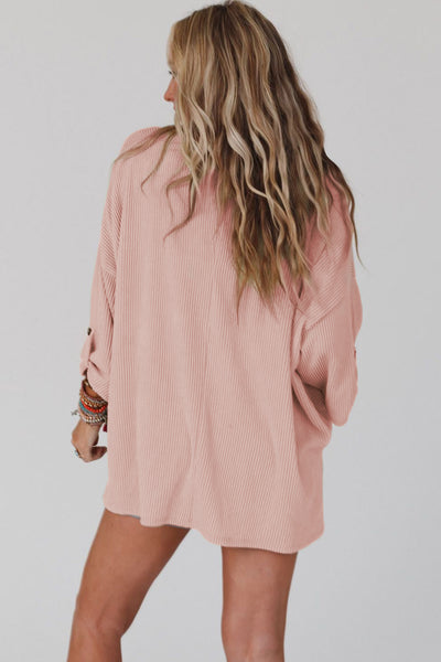Pink Ribbed Oversize Top
