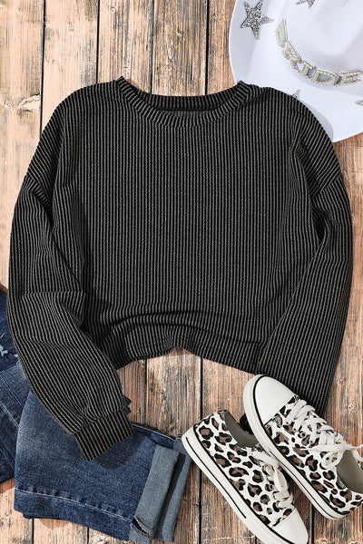 Black Corded Casual Top