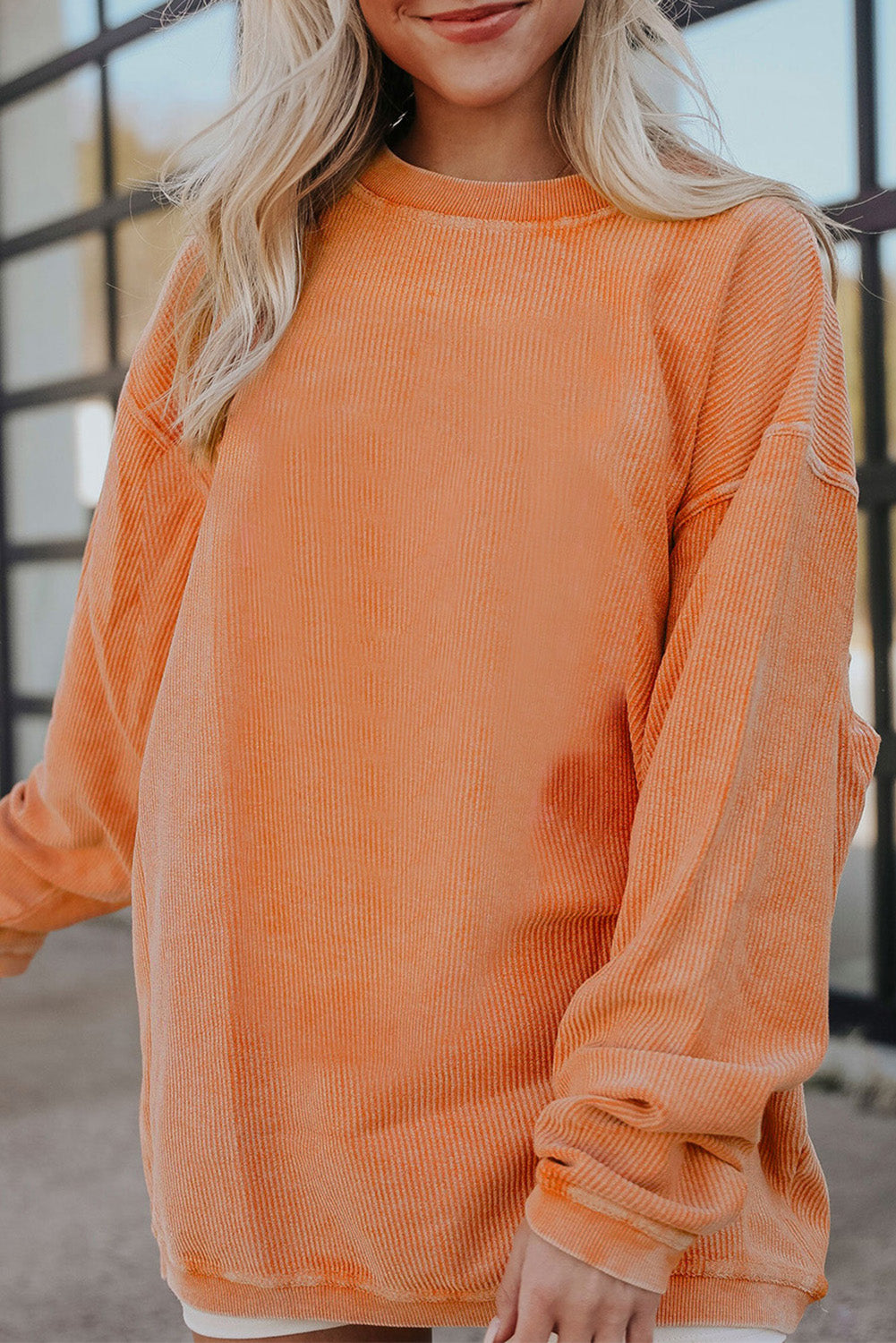 Orange Ribbed Oversized Sweatshirt