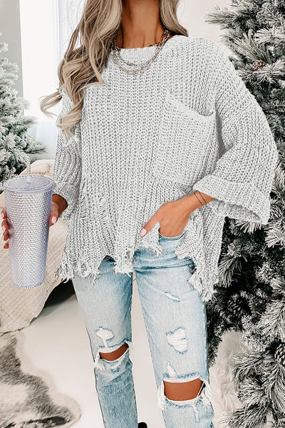White Distressed Chunky Sweater