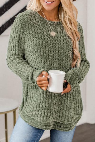 Green LS Round Hem Sweater