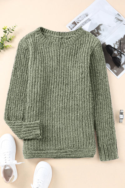 Green LS Round Hem Sweater