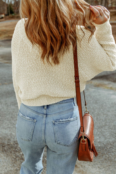 White Cropped Fuzzy Sweater