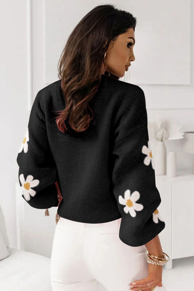 Black Floral Pattern Sweater