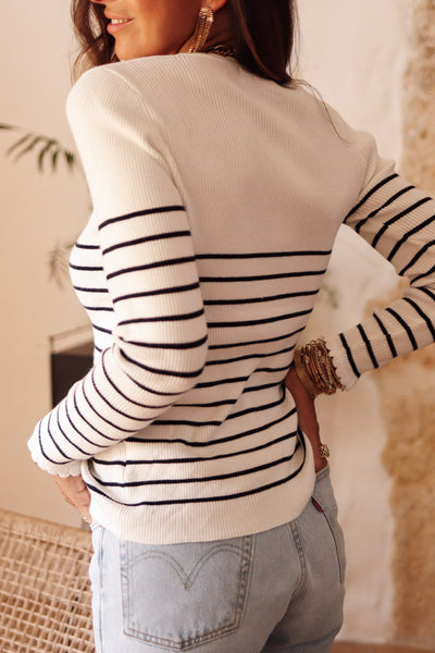 Striped Scallop Neck Sweater