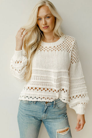 White Knit Puff Sweater