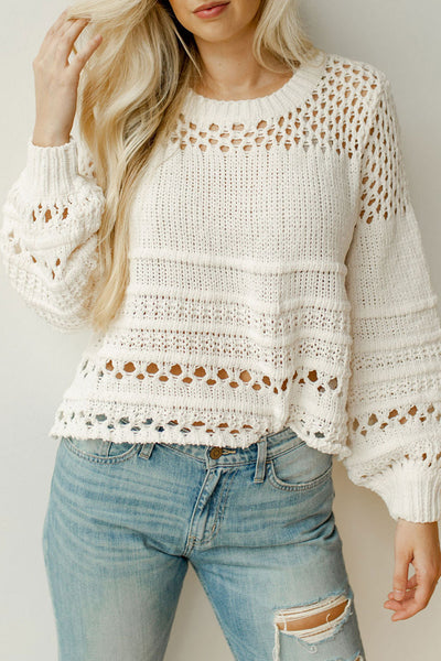 White Knit Puff Sweater
