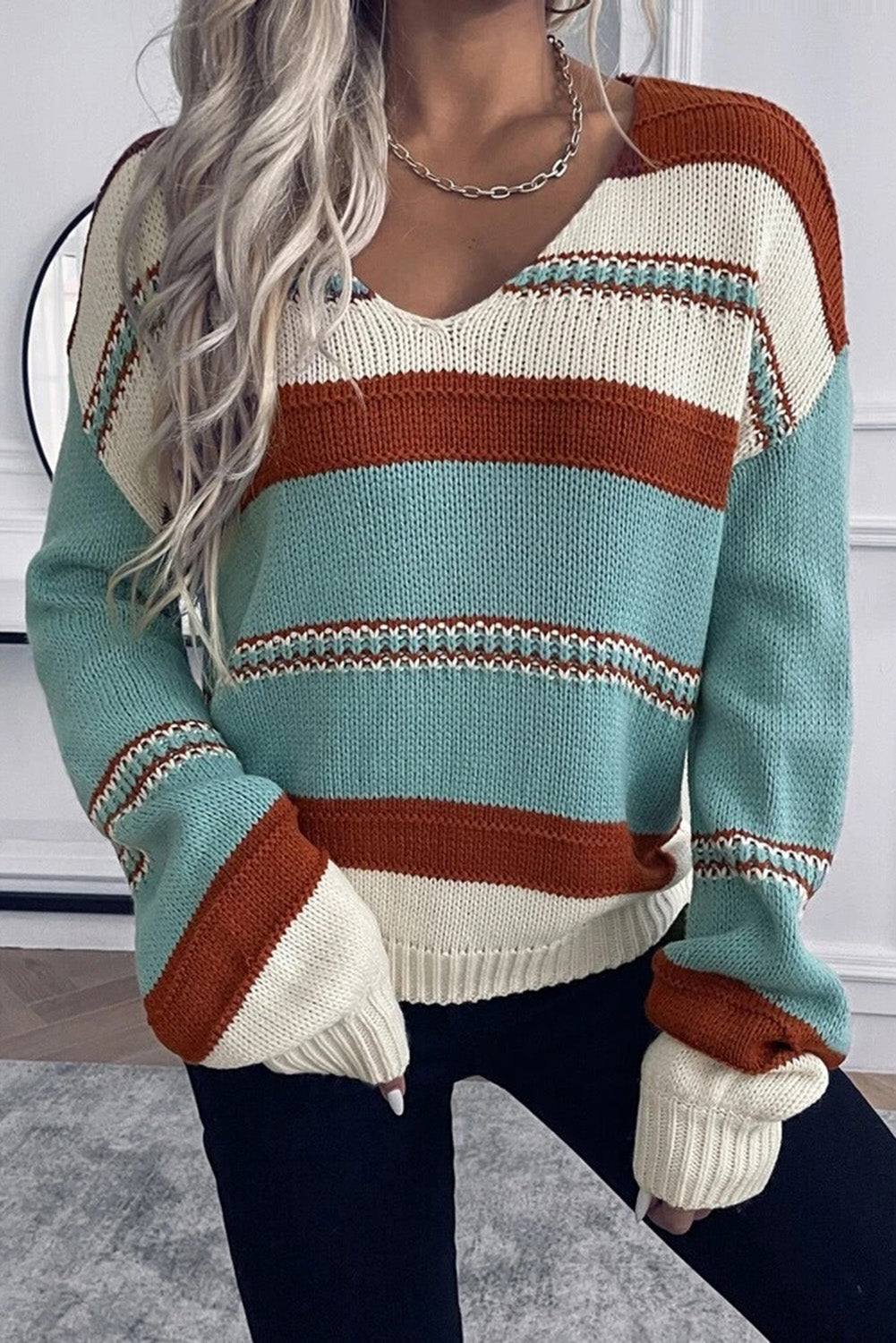 Striped V Neck Sweater