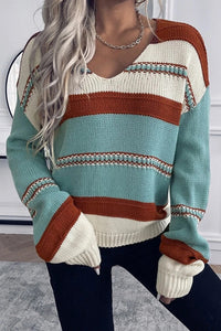 Striped V Neck Sweater