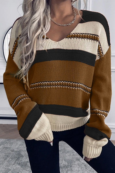 Coffee Striped Pattern Sweater