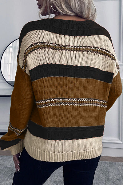Coffee Striped Pattern Sweater