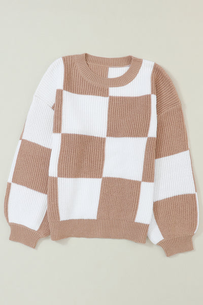 Checkered Puff Sleeve Sweater