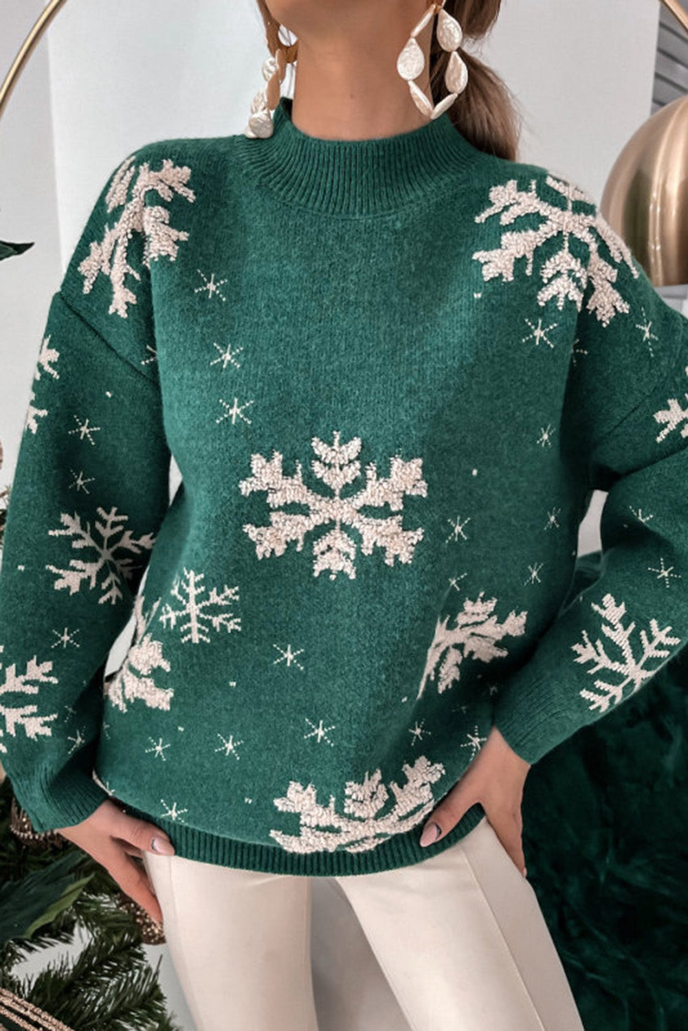 Green Christmas Snowflake Sweater