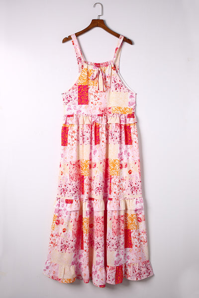 Boho Geometric Floral Print Maxi Dress