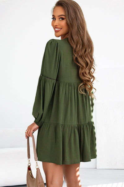 Green Lace Ruffled Mini Dress