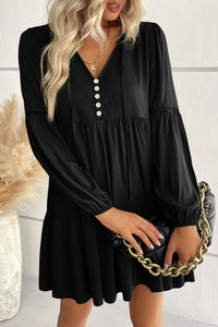 Black Lace Ruffled Mini Dress