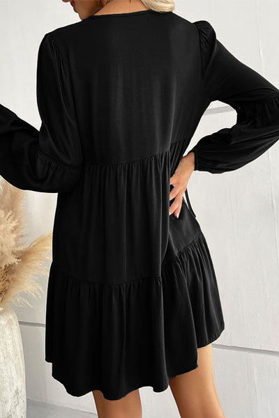 Black Lace Ruffled Mini Dress