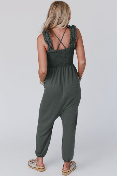 Gray Smocked Jumpsuit