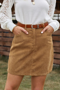 Khaki High Waist Corduroy Mini Skirt