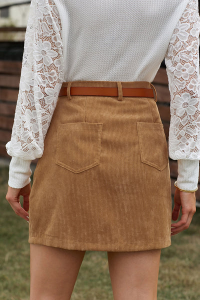 Khaki High Waist Corduroy Mini Skirt