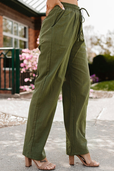 Green Casual Straight Leg Pants