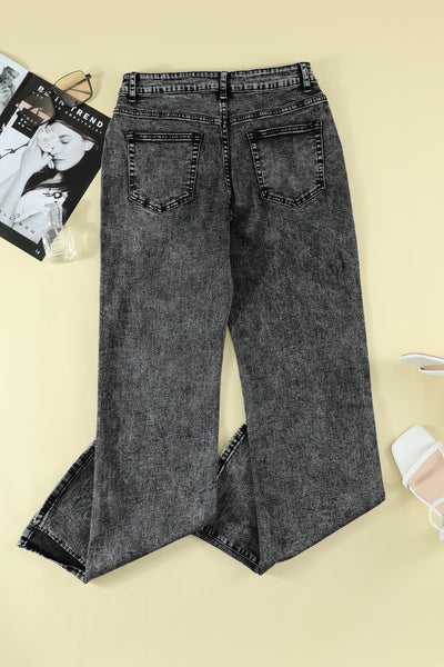 Black Slit Flare Jeans