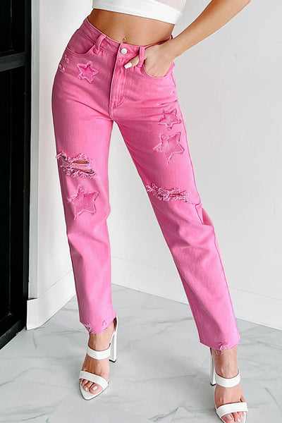 Pink Star Straight Leg Jeans