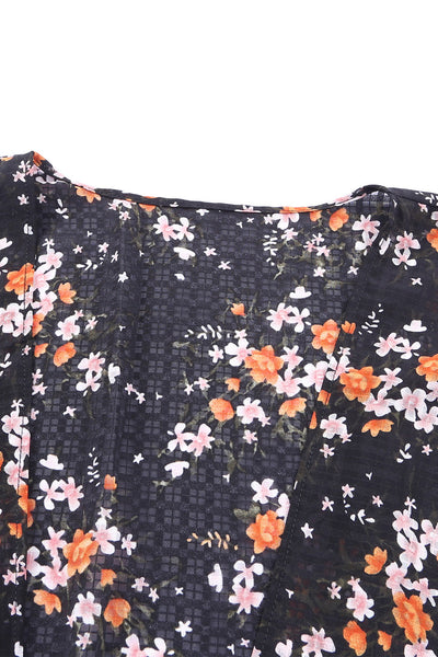 Black Dainty Floral Print Flowy Kimono