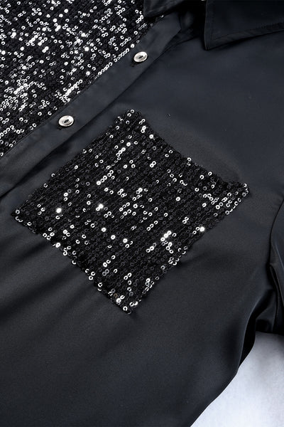 Black Sequin Shirt Dress