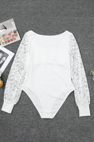 White Lace Square Neck Bodysuit