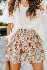 Beige Ruffle Floral Skirt