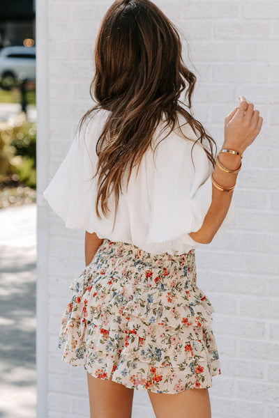 Beige Ruffle Floral Skirt